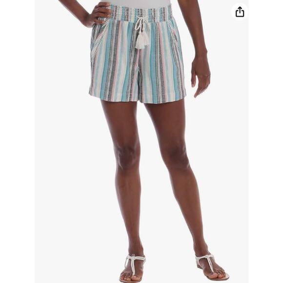 Briggs Pants - Briggs Women’s Striped Linen Blend Pull On Summer Shorts‎ Size S Blue White